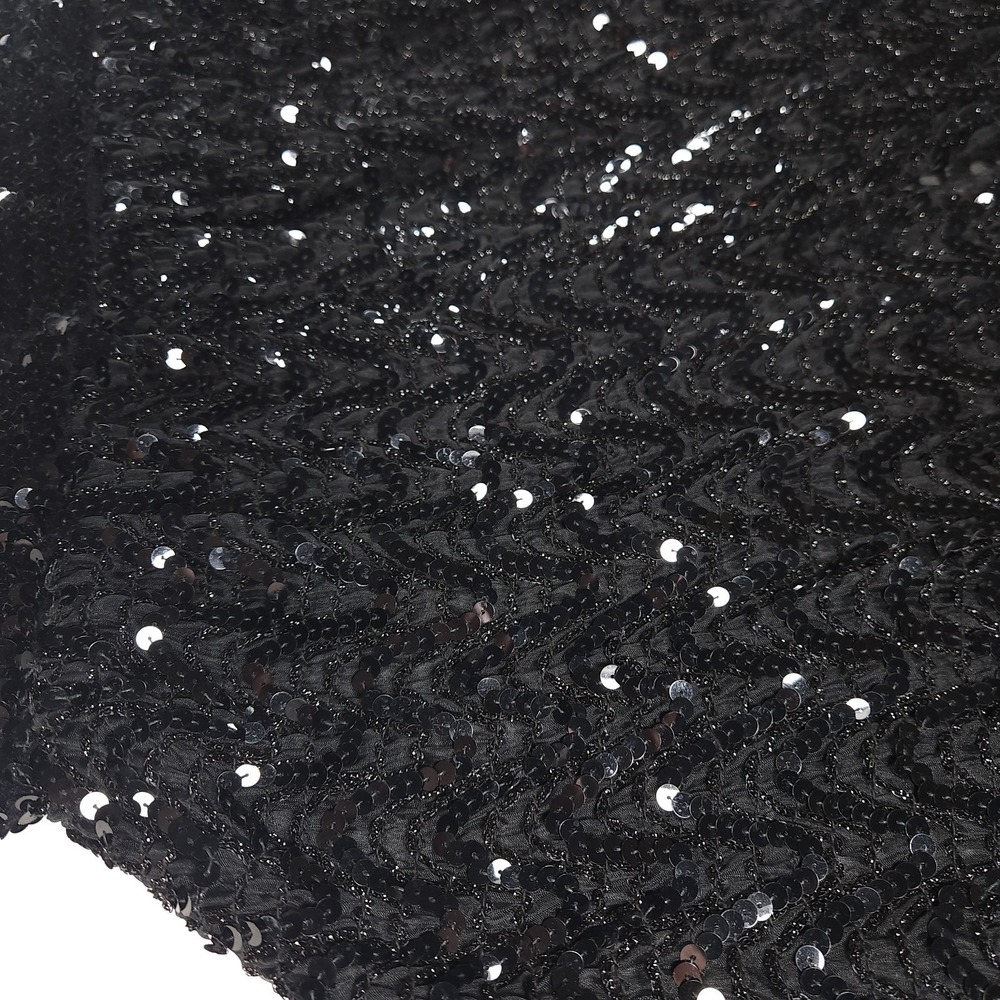 Large Black Sequin Evening Blouse Relaxed Fit Formal Top Balloon Sleeve Wedding - Picture 6 of 9